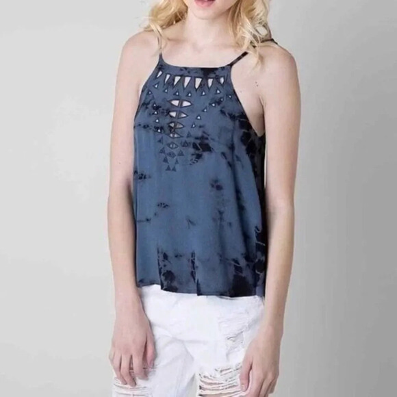 Amuse Society Landslide Blue Tie Dye Laser Cut Tank Top S - Picture 1 of 5